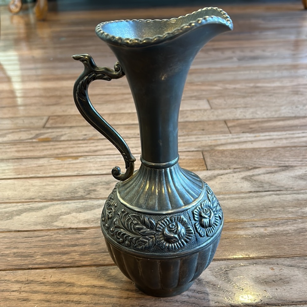 Antique Silver Pitcher / Carafe with Rose Design.  Vintage - Picture 16 of 17